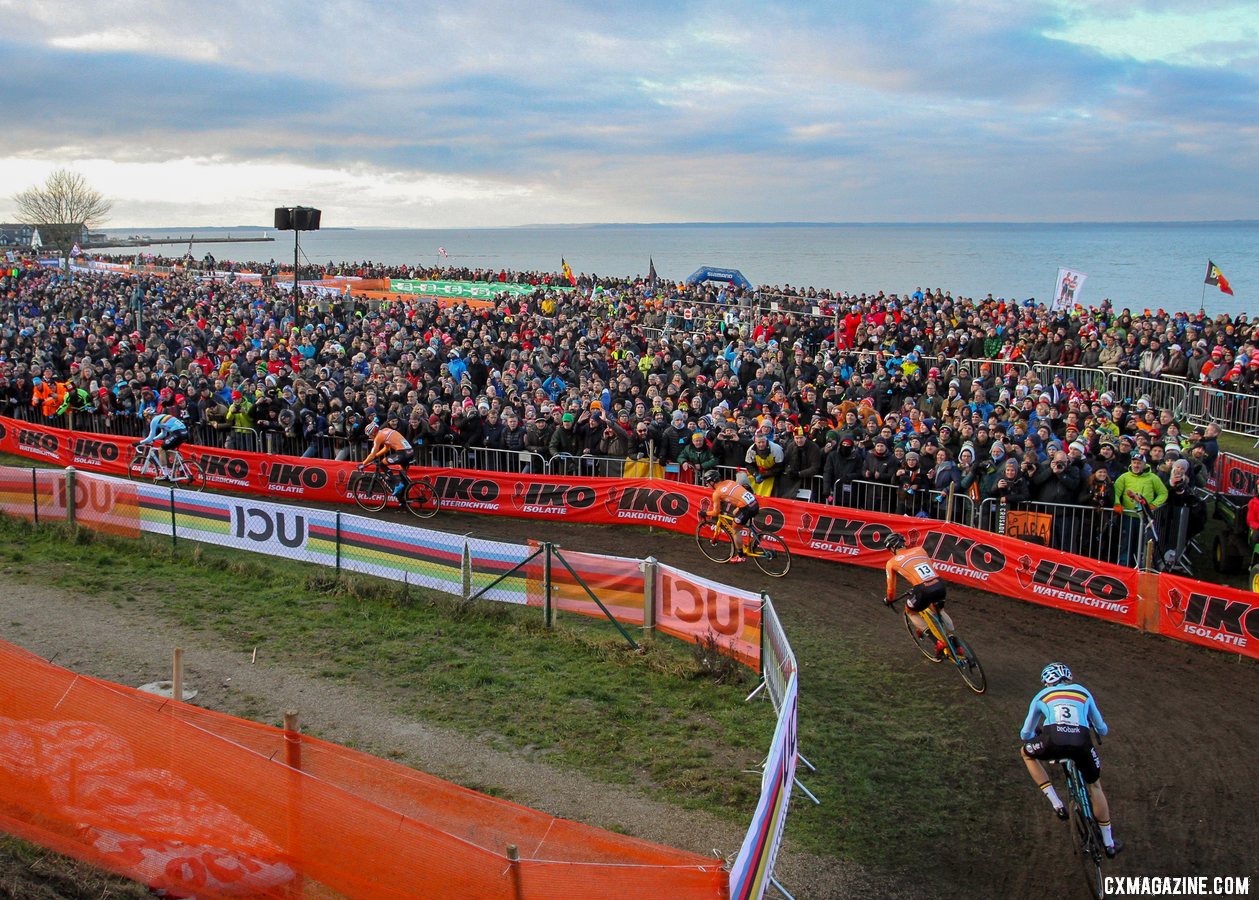 Wout van Aert at the front on lap one. Elite Men, 2019 Cyclocross World Championships, Bogense, Denmark. © B. Hazen / Cyclocross Magazine