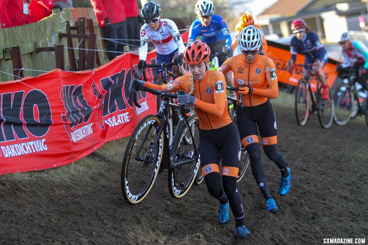 Van der Heijden led mid-race, but kept something in the tank for the sprint. U23 Women, 2019 Cyclocross World Championships, Bogense, Denmark. © B. Hazen / Cyclocross Magazine