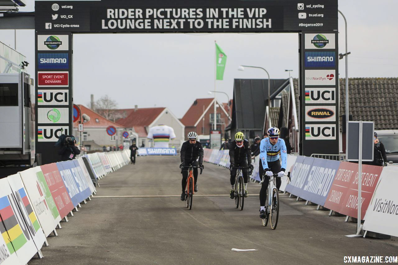 Wout van Aert takes the course for his pre-ride. 2019 Bogense World Championships Course Inspection, Friday Afternoon. © Z. Schuster / Cyclocross Magazine