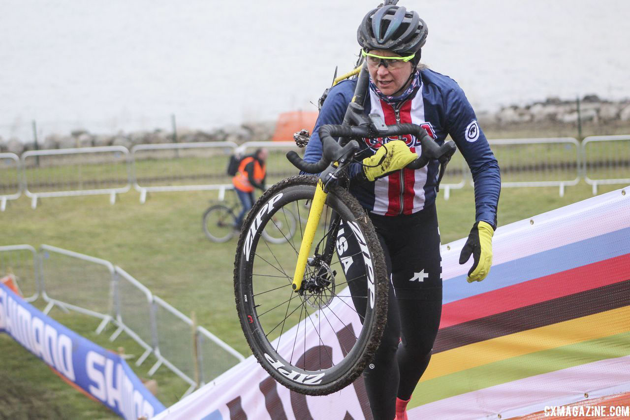 Meredith Miller is working with USA Cycling to help the younger rides at Worlds, including pre-riding the course with them. 2019 Bogense World Championships Course Inspection, Friday Afternoon. © Z. Schuster / Cyclocross Magazine