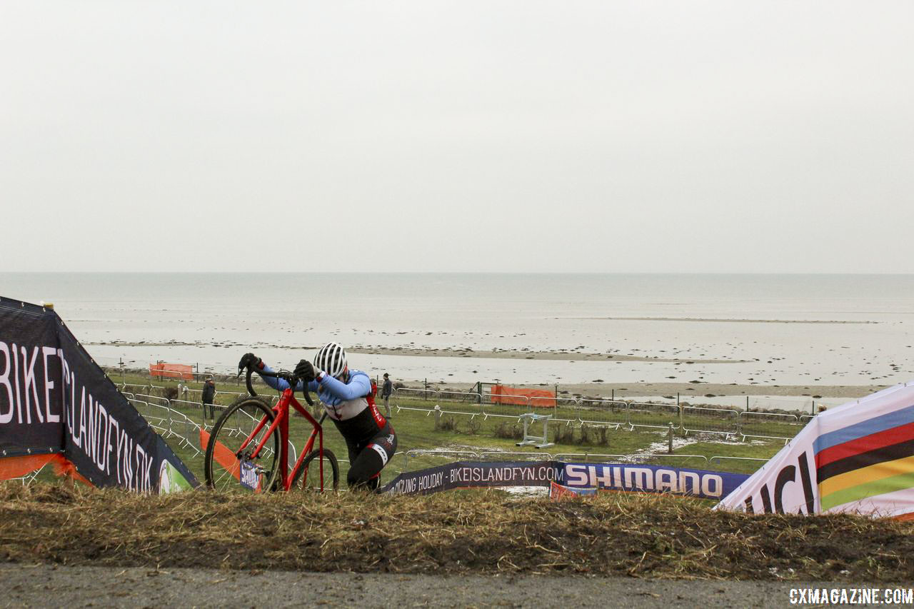 The run-ups and their following descents are steep. 2019 Bogense World Championships Course Preview. © Z. Schuster / Cyclocross Magazine