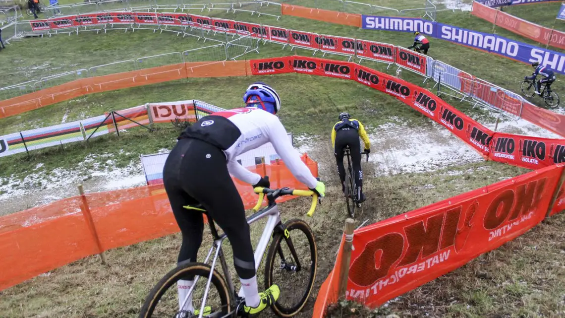 The drops are quite steep. 2019 Bogense World Championships Course Preview. © Z. Schuster / Cyclocross Magazine
