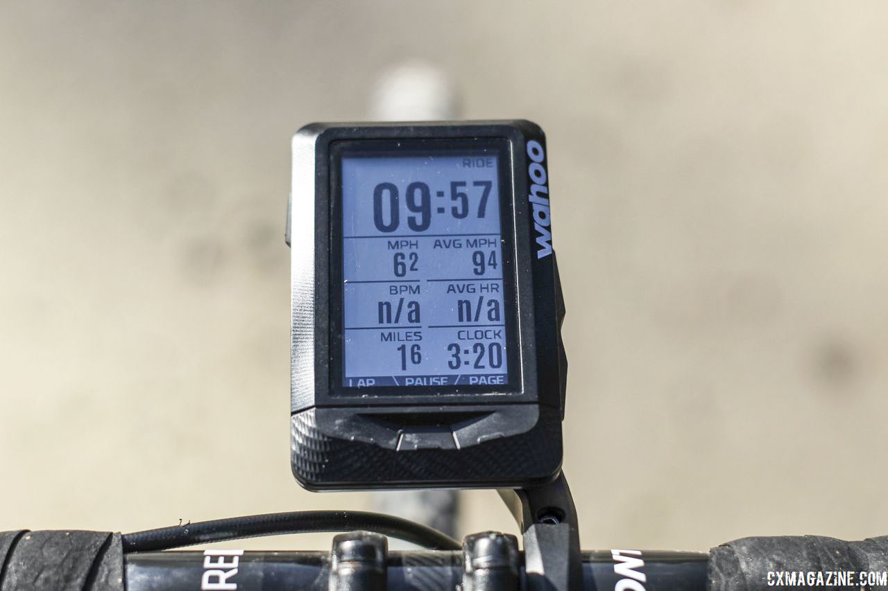 The Elemnt displays up to 11 data fields. Seven fields fit the screen nicely. Wahoo Elemnt GPS Cycling Computer. © Z. Schuster / Cyclocross Magazine