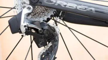 SRAM RED eTAP AXS 12-speed electronic components unveiled. There's just one rear derailleur for Red. © A. Yee / Cyclocross Magazine