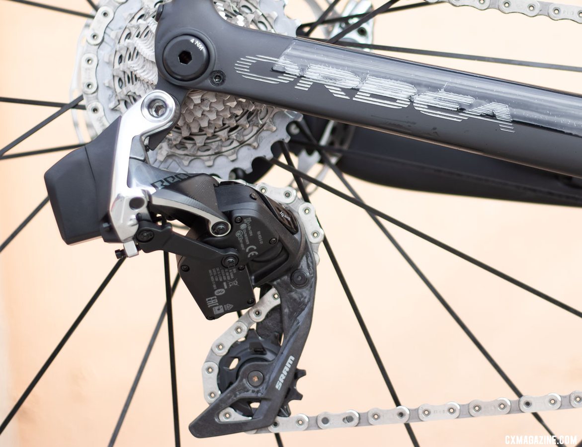 SRAM RED eTAP AXS 12-speed electronic components unveiled. There's just one rear derailleur for Red. © A. Yee / Cyclocross Magazine