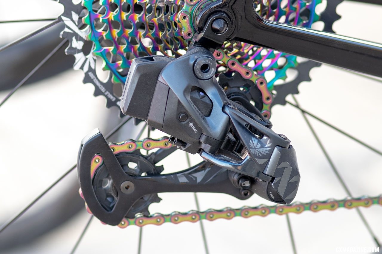 The XX1 and X01 Eagle derailleurs offer lower and wider-range gearing, but you're limited to the 10-50 cassette. SRAM RED eTAP AXS and Eagle AXS unveiled. © Cyclocross Magazine