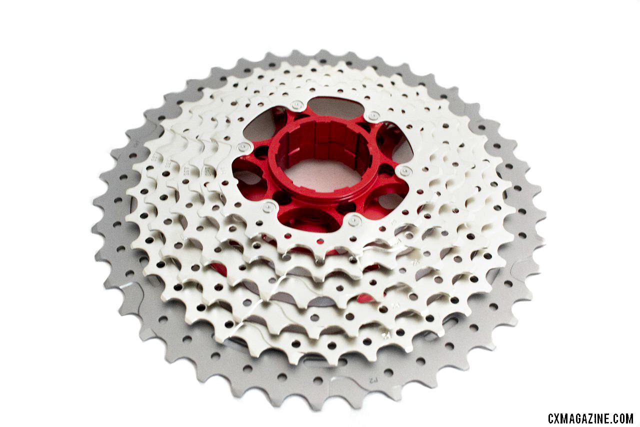 The SunRace CSMX8 11-speed 11-42 cassette features an alloy largest cog. © A. Yee / Cyclocross Magazine