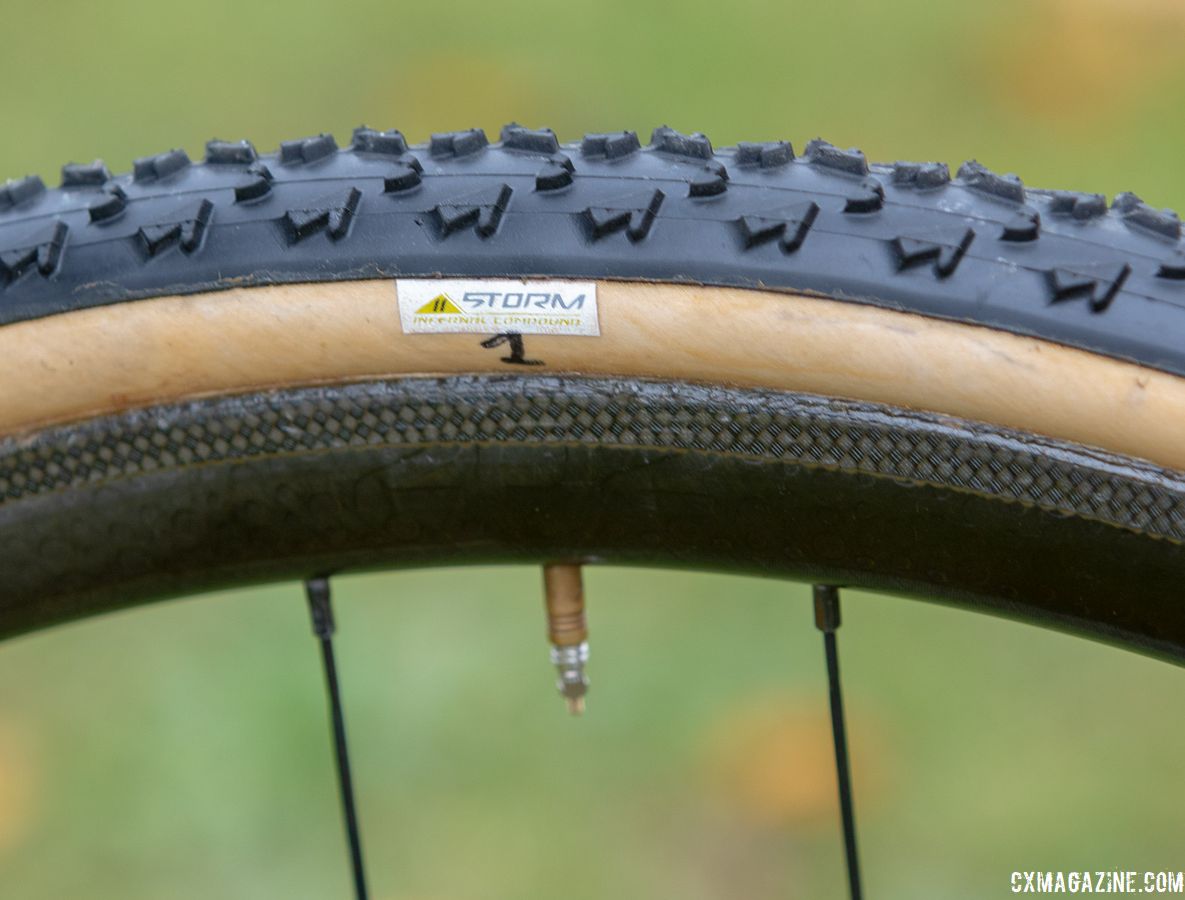 Van Aert's tires have the company's prototype 11 Storm compound designed to improve performance. Wout van Aert's Stevens Super Prestige cyclocross bike. © A. Yee / Cyclocross Magazine