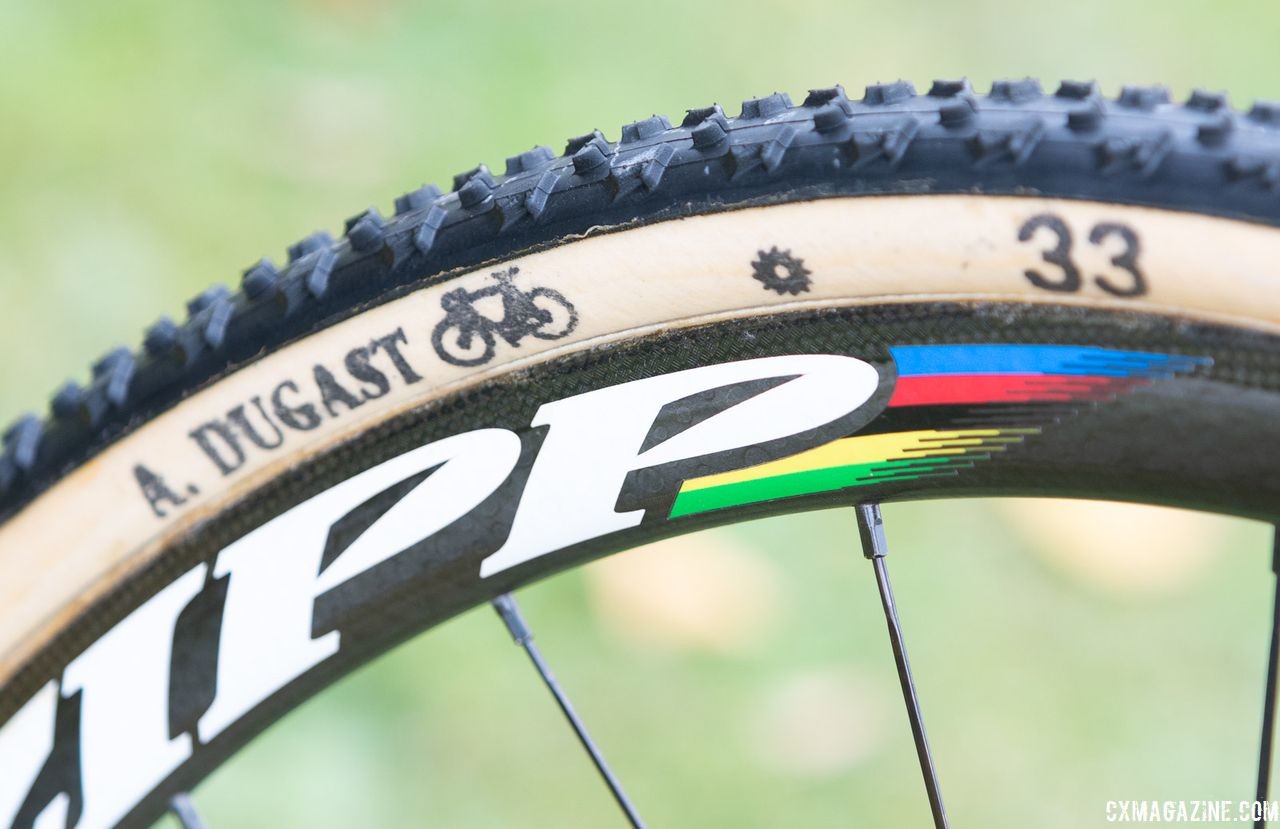 Van Aert rides Zipp 202 Firecrest carbon tubulars and opts for Dugast tires. At Worlds he ran Rhino mud treads. Wout van Aert's Stevens Super Prestige cyclocross bike. © A. Yee / Cyclocross Magazine
