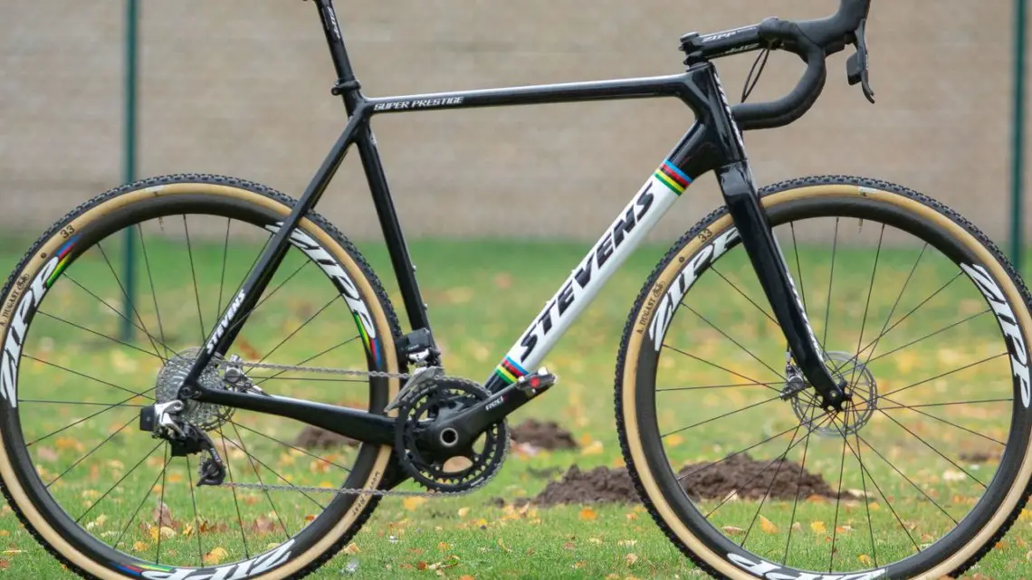 Wout van Aert's Stevens Super Prestige cyclocross bike as seen at Superprestige Gavere in November. © A. Yee / Cyclocross Magazine