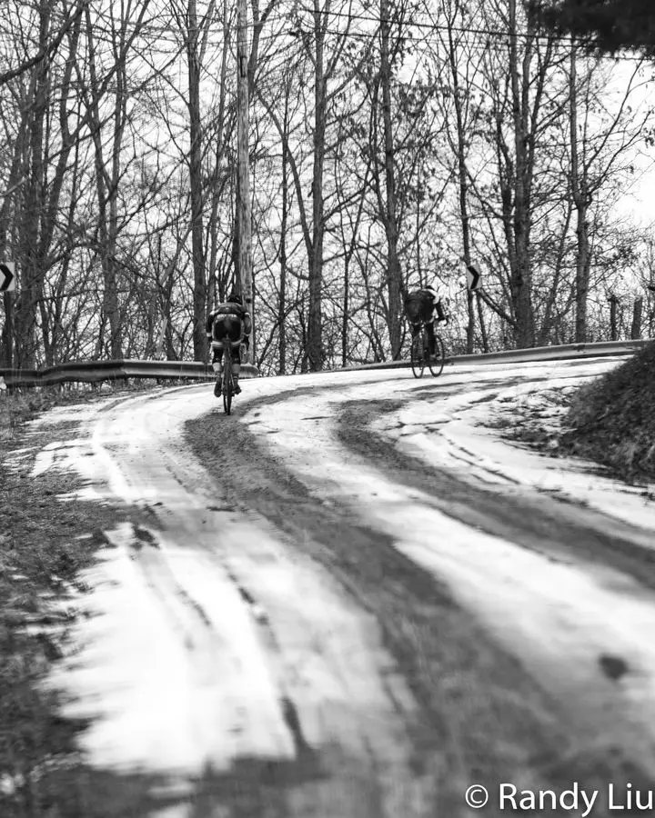 Even though temps were in the 40s, there was some snow on the ground. 2019 Baitin' the Shark Gravel Race, Ohio. © Randy Liu