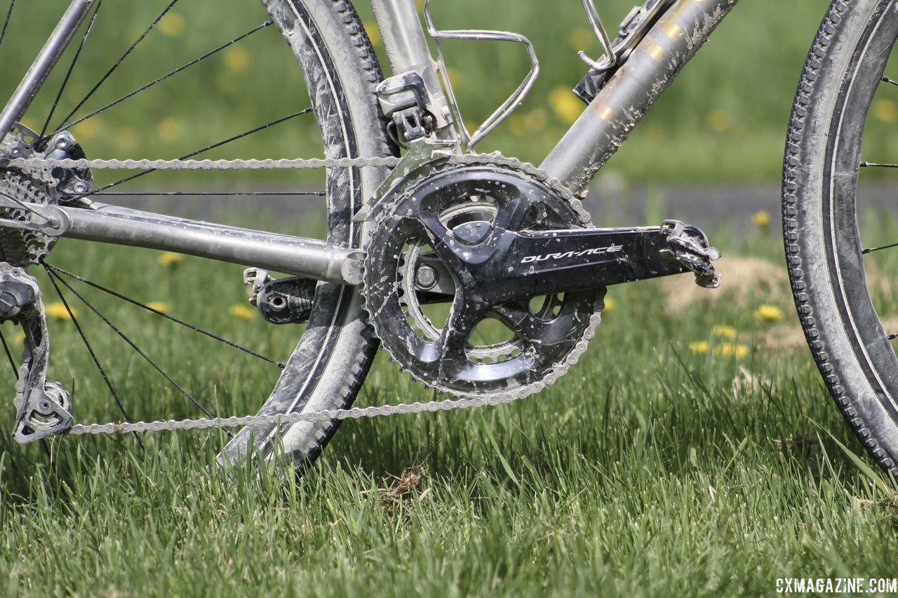 Legan ran a Dura-Ace R9100 crankset with 50/34t chain rings during the Almanzo 100. Kristen Legan's Titanium Firefly Cyclocross/Gravel Bike. © Z. Schuster / Cyclocross Magazine