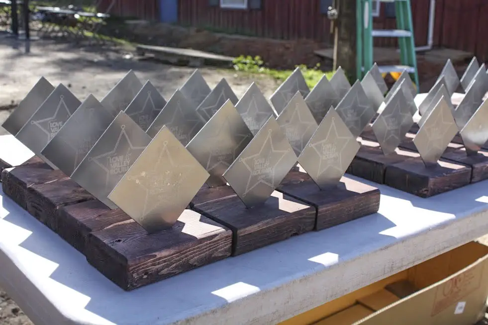 Prizes kept the western theme and were etched with frickin' lasers. 2019 Love Valley Roubaix Gravel Race, North Carolina. © Love Valley Roubaix