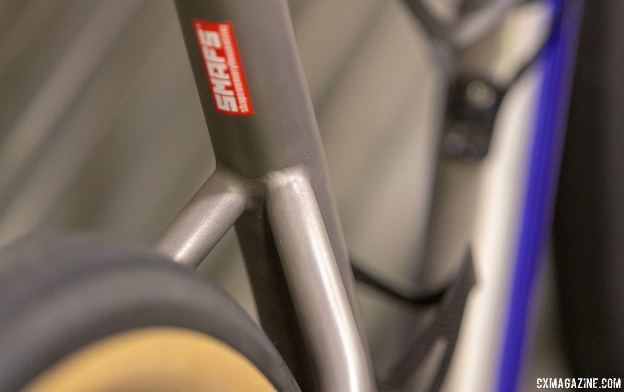 Pure titanium seatstays add compliance and are welded to 3/2.5 titanium main tubes. TRed Muur titanium monster cross / gravel bike. 2019 NAHBS Sacramento. © A. Yee / Cyclocross Magazine