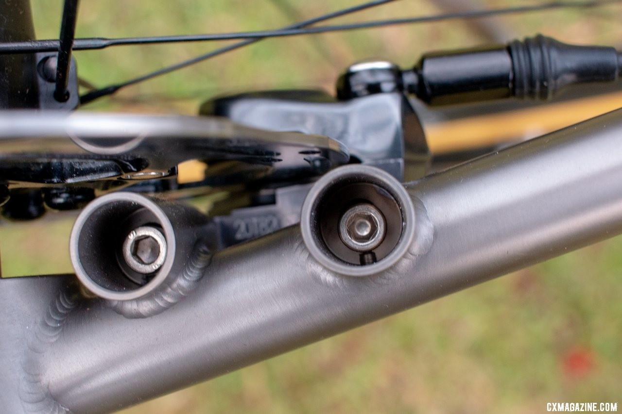 The underside of the rear flat mount disc brake mount. Dean Bikes Team Edition titanium cyclocross. © A. Yee / Cyclocross Magazine