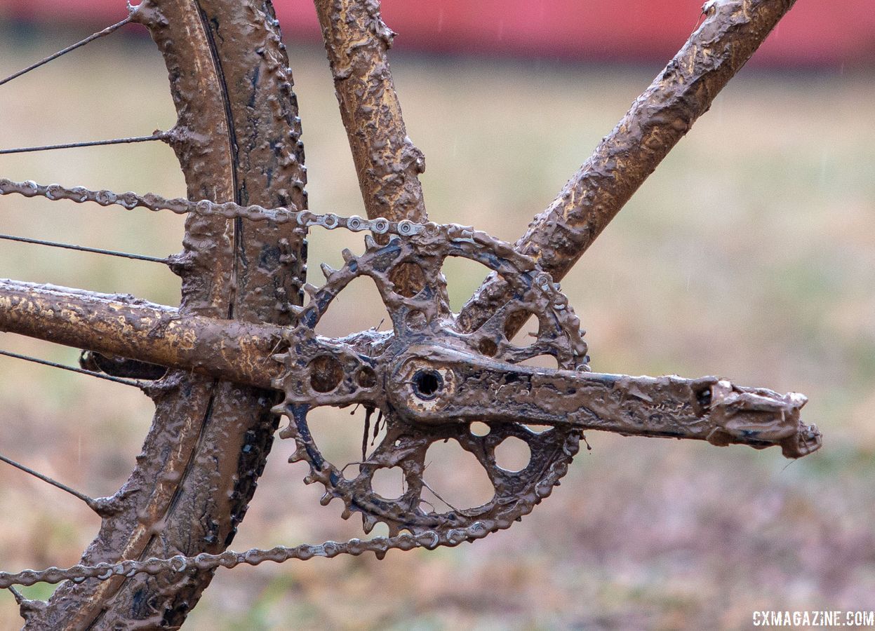 San Roman stayed local with a White Industries M30 crankset with a 40t direct mount chain ring. Vida Lopez de San Roman's Sycip cyclocross bike. 2018 Cyclocross National Championships V2. Louisville, KY. © Cyclocross Magazine