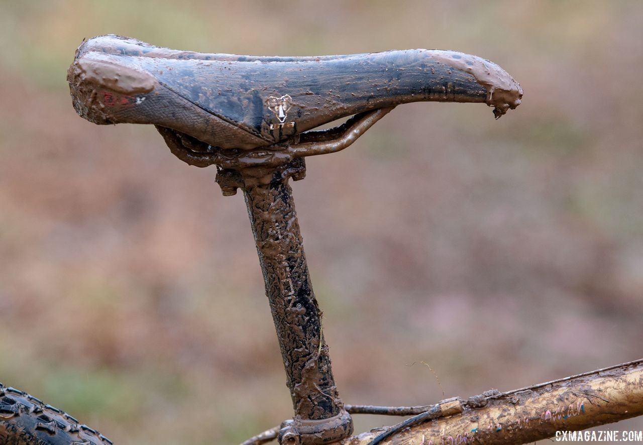 San Roman's WTB Speed V saddle was rather far forward on the Thomson Elite zero offset post. Vida Lopez de San Roman's Sycip cyclocross bike. 2018 Cyclocross National Championships V2. Louisville, KY. © Cyclocross Magazine