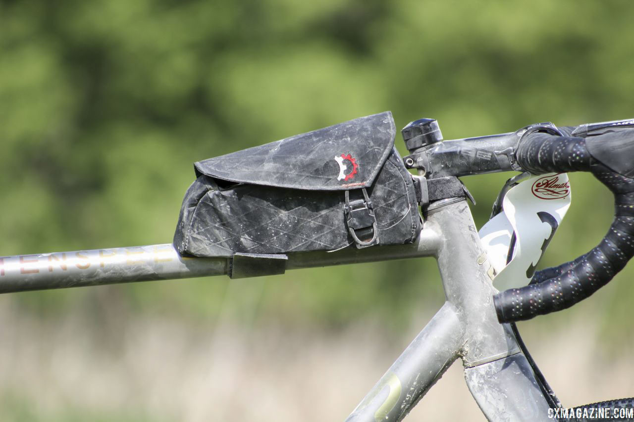 One gravel touch is this Relevate Designs Mag-Tank top tube bag. Kristen Legan's Titanium Firefly Cyclocross/Gravel Bike. © Z. Schuster / Cyclocross Magazine