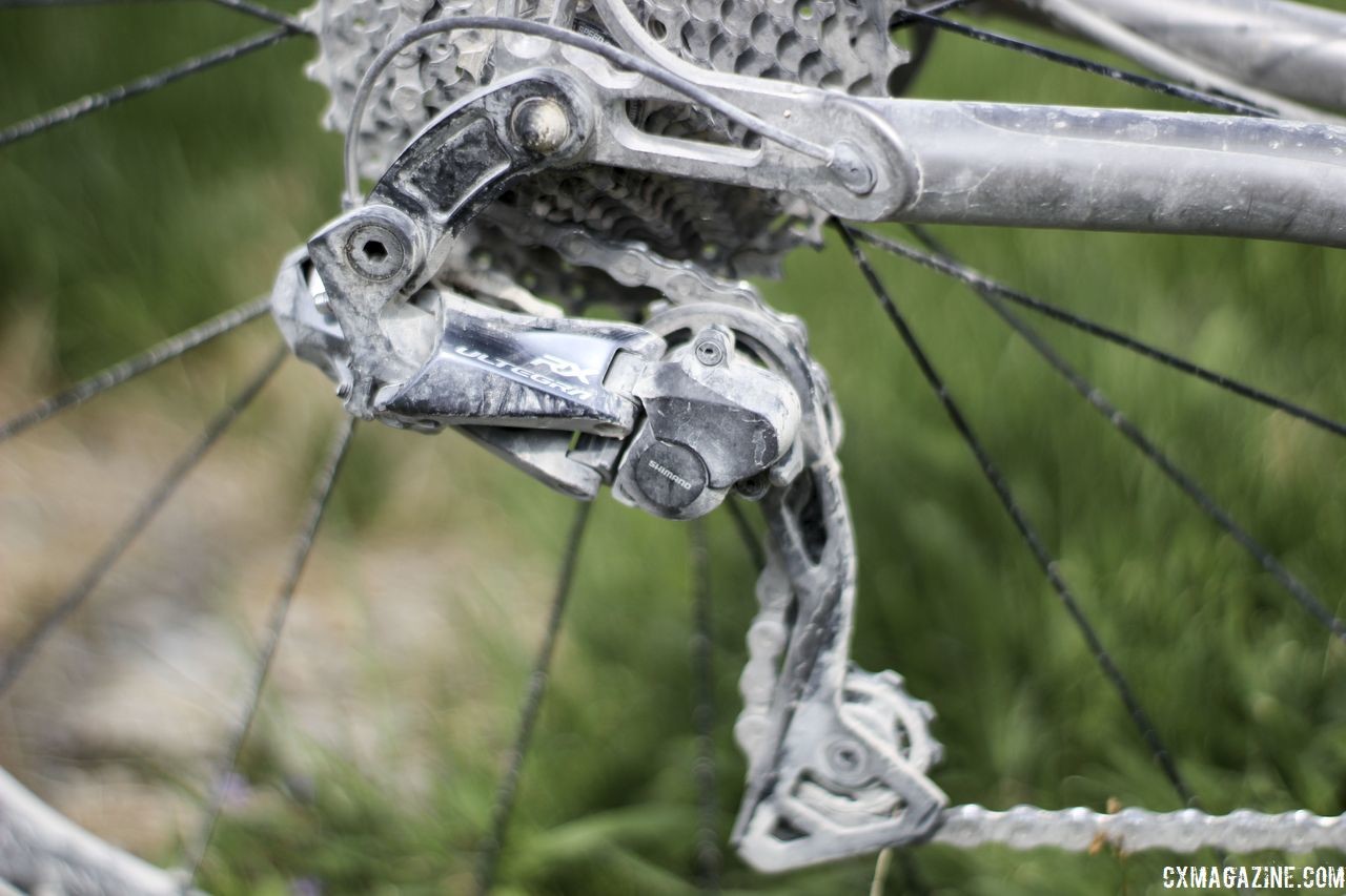 Legan was running the then-new RX805 Di2 clutch rear derailleur at Almanzo. She used it during cyclocross season as well. Kristen Legan's Titanium Firefly Cyclocross/Gravel Bike. © Z. Schuster / Cyclocross Magazine