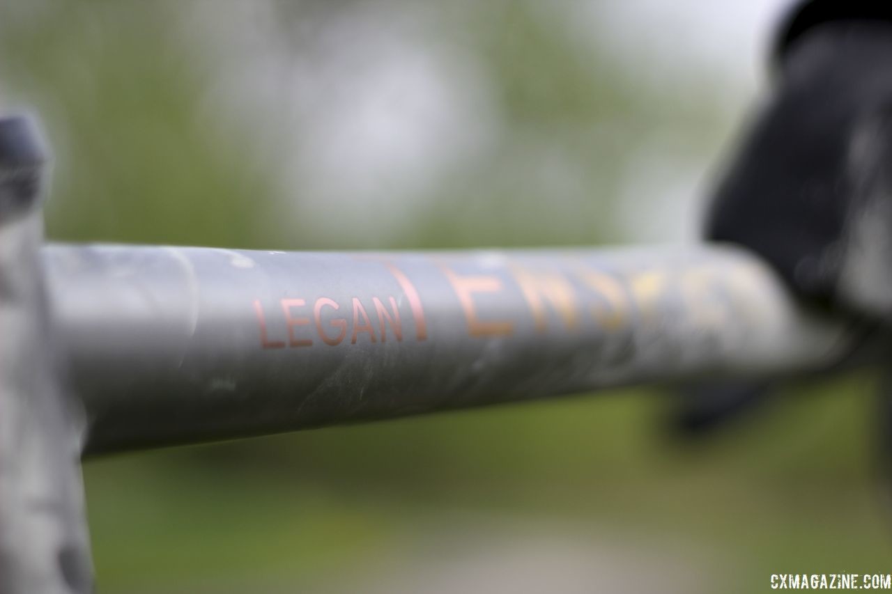 Legan's bike has some subtle, yet colorful personalization. Kristen Legan's Titanium Firefly Cyclocross/Gravel Bike. © Z. Schuster / Cyclocross Magazine