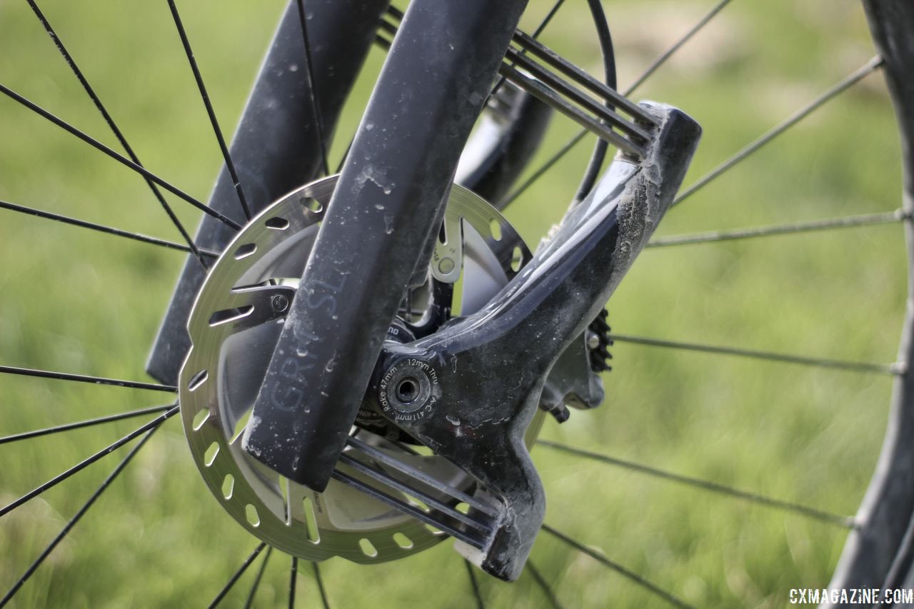 Legan ran the Lauf Grit suspension fork up front during gravel season. Kristen Legan's Titanium Firefly Cyclocross/Gravel Bike. © Z. Schuster / Cyclocross Magazine