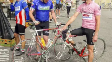 Andy Hamsten, riding the bike that he won the Giro on. When you're such a legend, you can skip the toe clips rule. L'Eroica 2016. © C. Lee / Cyclocross Magazine