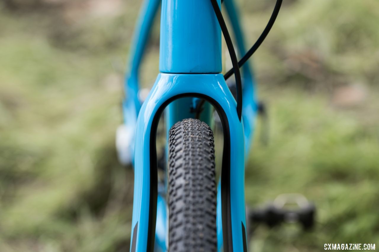 Tire clearance at the fork crown with Rambler 38mm tire. Pivot Vault Cyclocross/Gravel Bike. © C. Lee / Cyclocross Magazine