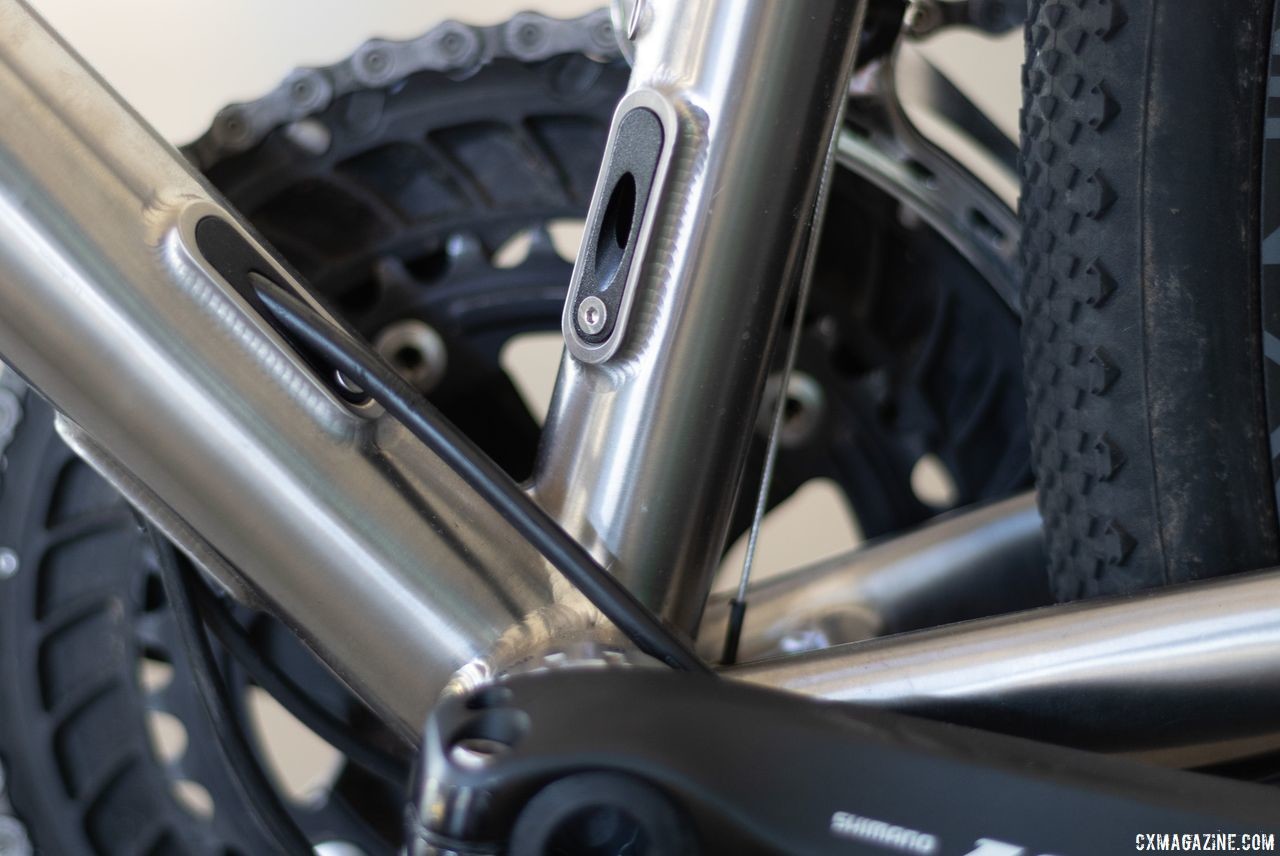 The frame on display incorporated internal cable routing ports. Thomson's Taiwan-built titanium gravel bike is coming soon. 2019 NAHBS Sacramento. © A. Yee / Cyclocross Magazine