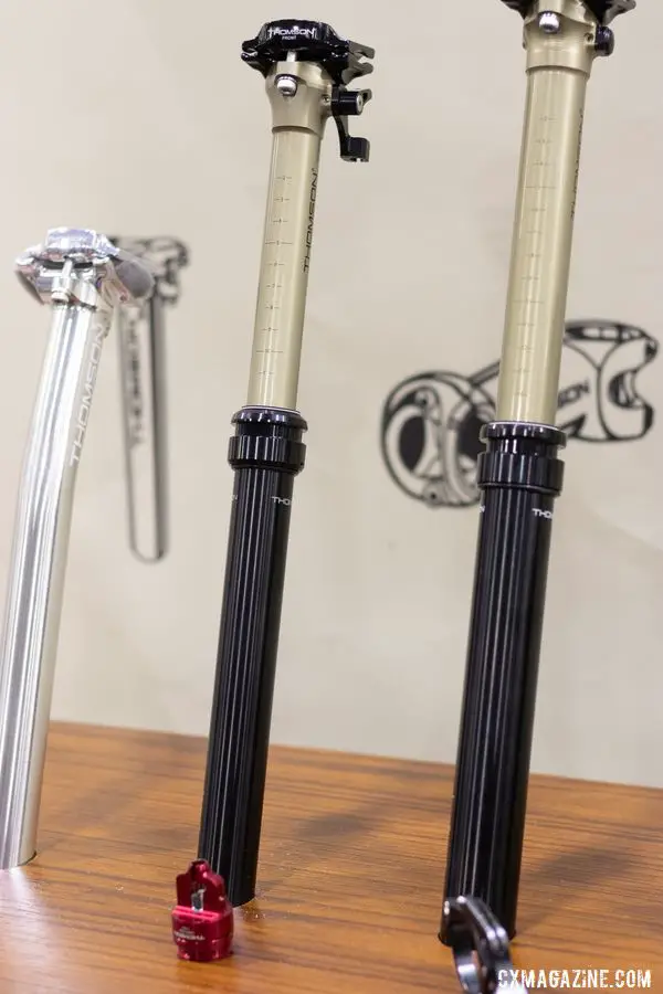 Thomson offers externally-routed dropper posts, including in a 27.2mm diameter. It also offers the covert internally routed model. 2019 NAHBS Sacramento. © A. Yee / Cyclocross Magazine