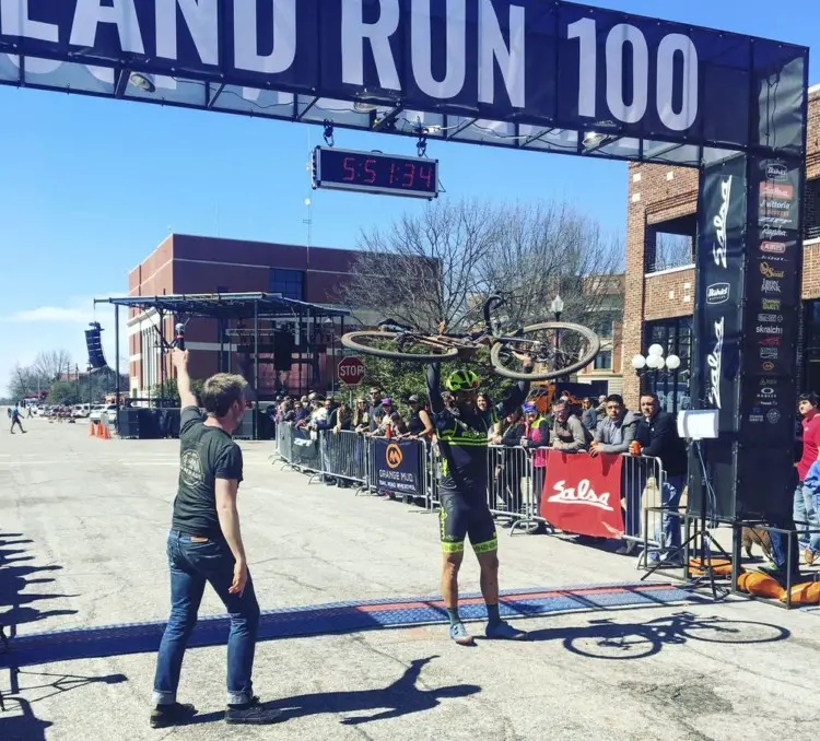 Jake Wells won the run/ride double at the 2019 Land Run 100. photo: Corrie Wells