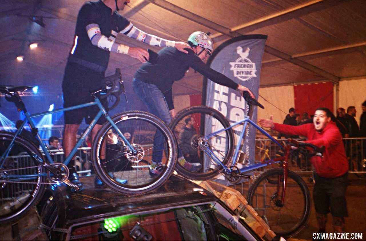 Yeah, so that's a little steep. 2018 Single Speed Cyclocross World Championships, Tournai, Belgium. Friday Night Junkyard Race. © Anders Bendixen