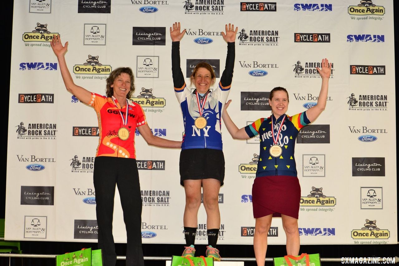 Elite Women's podium: Anne August, Ruth Sherman and Emily Flynn. 2019 Prattsburgh Gravel Classic, New York. © Anne Pellerin