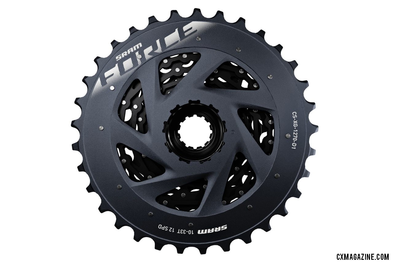 The Force eTAP AXS cassette saves dollars at the expense of grams with seven stamped and pinned cogs instead of X-Dome construction as seen with Red. SRAM unveils its new Force eTap AXS component group.