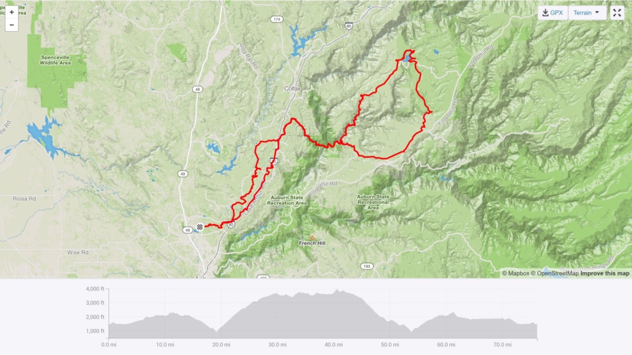 The 2019 Auburn Dirt Fondo offers 76 miles of dirt, gravel, trails and pavement. It's 2/3 off-road, with 8700 feet of climbing.
