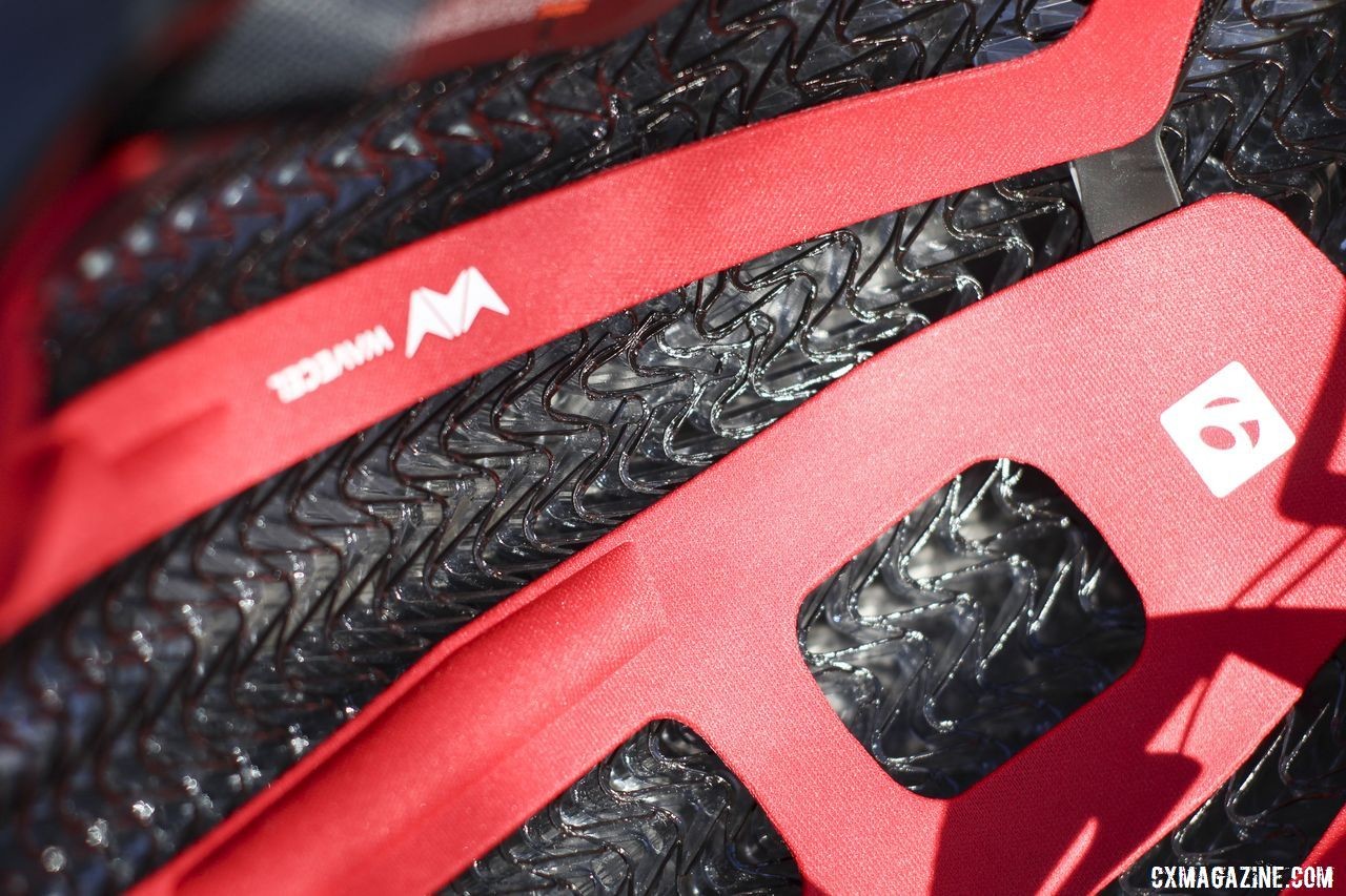 The WaveCel tech includes a honeycomb-like layer and interior padding. Bontrager XXX WaveCel LTD helmet. © Z. Schuster / Cyclocross Magazine