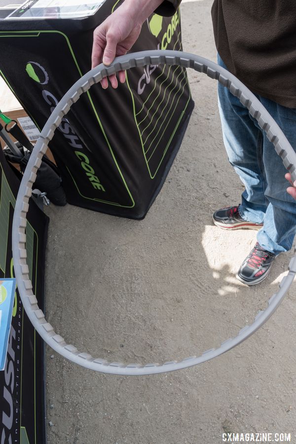 One of the Cushcore inserts fits gravel tires 33-46mm wide and weighs 110 grams per wheel. Cushcore Gravel Tire Insert, 2019 Sea Otter Classic. © C. Lee / Cyclocross Magazine