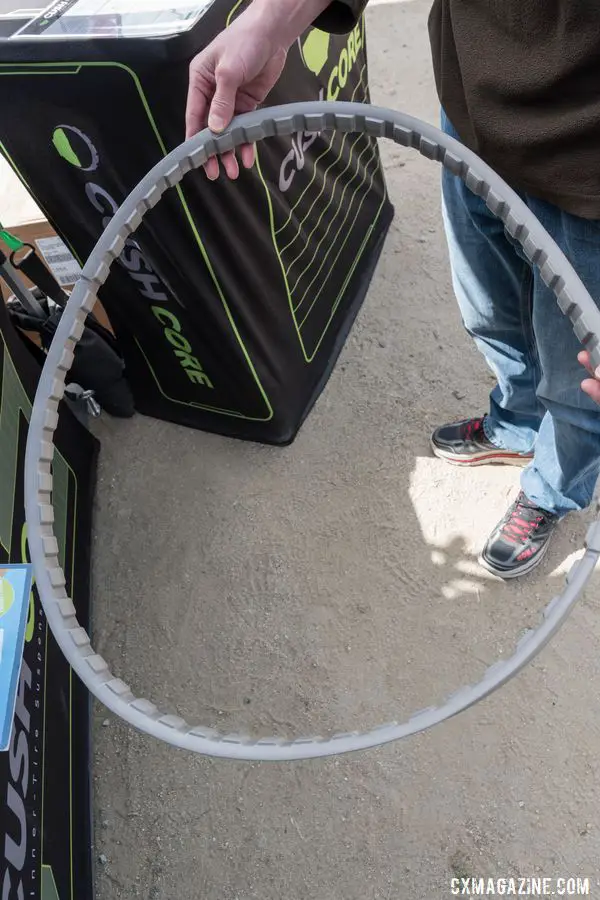 One of the Cushcore inserts fits gravel tires 33-46mm wide and weighs 110 grams per wheel. Cushcore Gravel Tire Insert, 2019 Sea Otter Classic. © C. Lee / Cyclocross Magazine