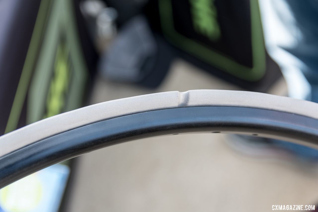 There is a groove in the insert to allow sealant to pass through. Cushcore Gravel Tire Insert, 2019 Sea Otter Classic. © C. Lee / Cyclocross Magazine