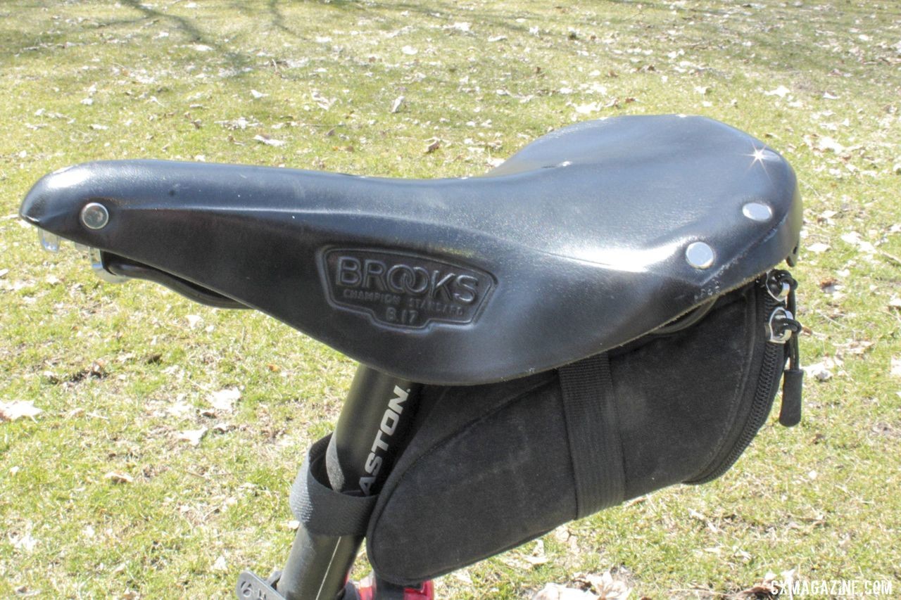 Perego chose a Brooks B 17 leather saddle for his build. Nikola Perego's Horse Gravel Bike, 2019 Barry-Roubaix. © B. Grant / Cyclocross Magazine