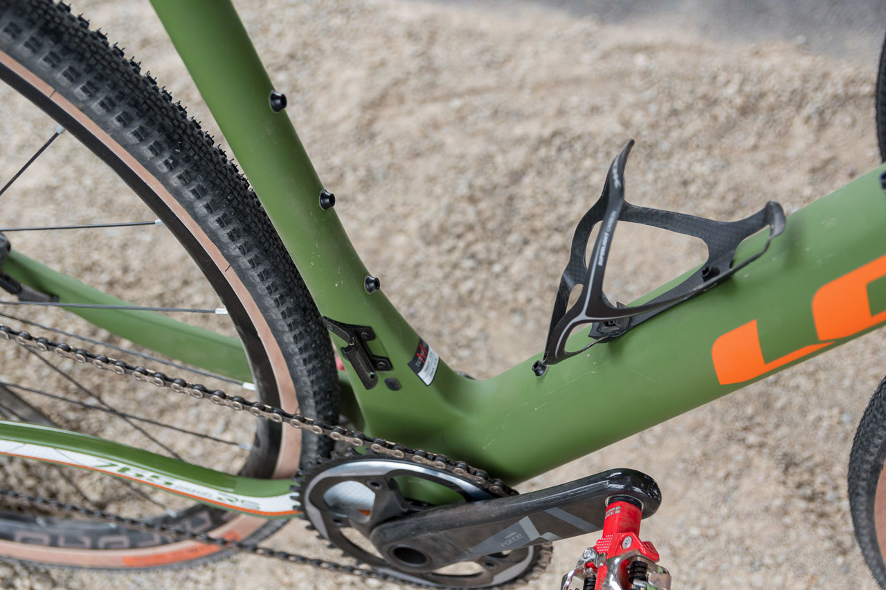 The Look 765 Gravel RS has 4 bottle mounts with 10 bolts to offer bottle position flexibility. Look 765 Gravel RS Gravel Bike, 2019 Sea Otter Classic. © C. Lee / Cyclocross Magazine