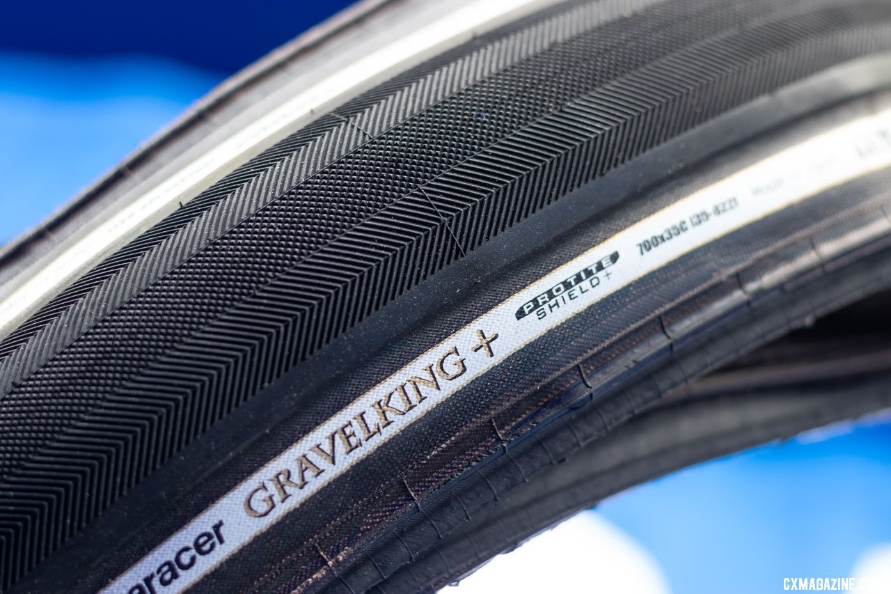 All the standard GravelKing treads are now available in a + (Plus) Protite Shield casing with bead-to-bead puncture protection. 2019 Sea Otter Classic. © A. Yee / Cyclocross Magazine