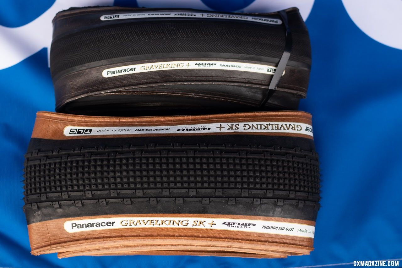 All the standard GravelKing treads are now available in a + (Plus) Protite Shield casing with bead-to-bead puncture protection. 2019 Sea Otter Classic. © A. Yee / Cyclocross Magazine