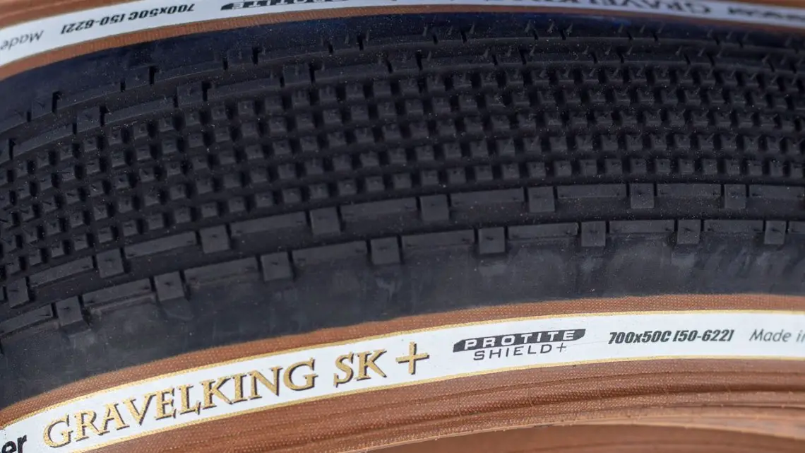 All the standard GravelKing treads are now available in a + (Plus) Protite Shield casing with bead-to-bead puncture protection. 2019 Sea Otter Classic. © A. Yee / Cyclocross Magazine