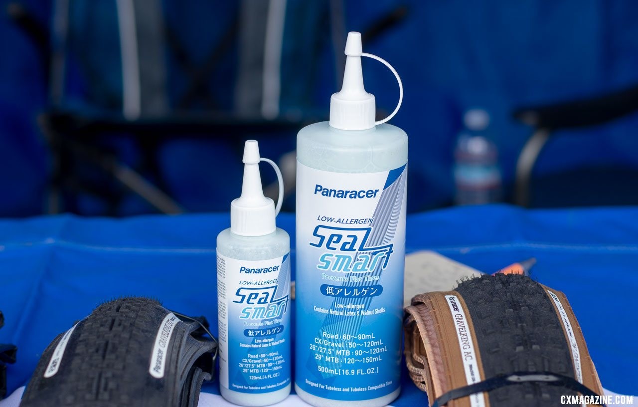 Panaracer has embraced tubeless in a big way, with its new Seal Smart low-allergen tubeless sealant that uses walnut shells as a coagulant. The company says it seals bigger holes faster than the two most popular sealants. 2019 Sea Otter Classic. © A. Yee / Cyclocross Magazine