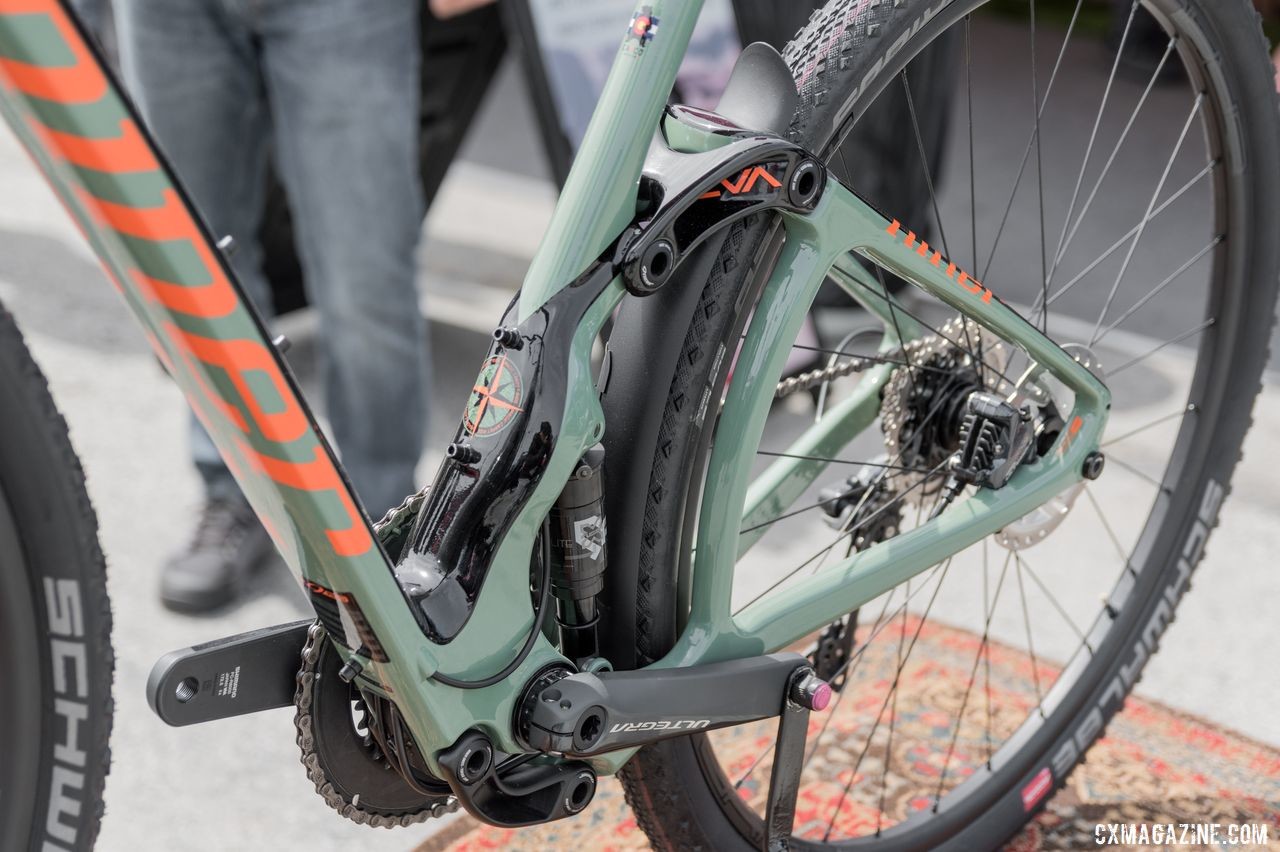 The rear suspension uses Niner's CVA link system, offering 50mm of travel. Niner Bikes MCR 9 RDO "Magic Carpet Ride," 2019 Sea Otter Classic © C. Lee