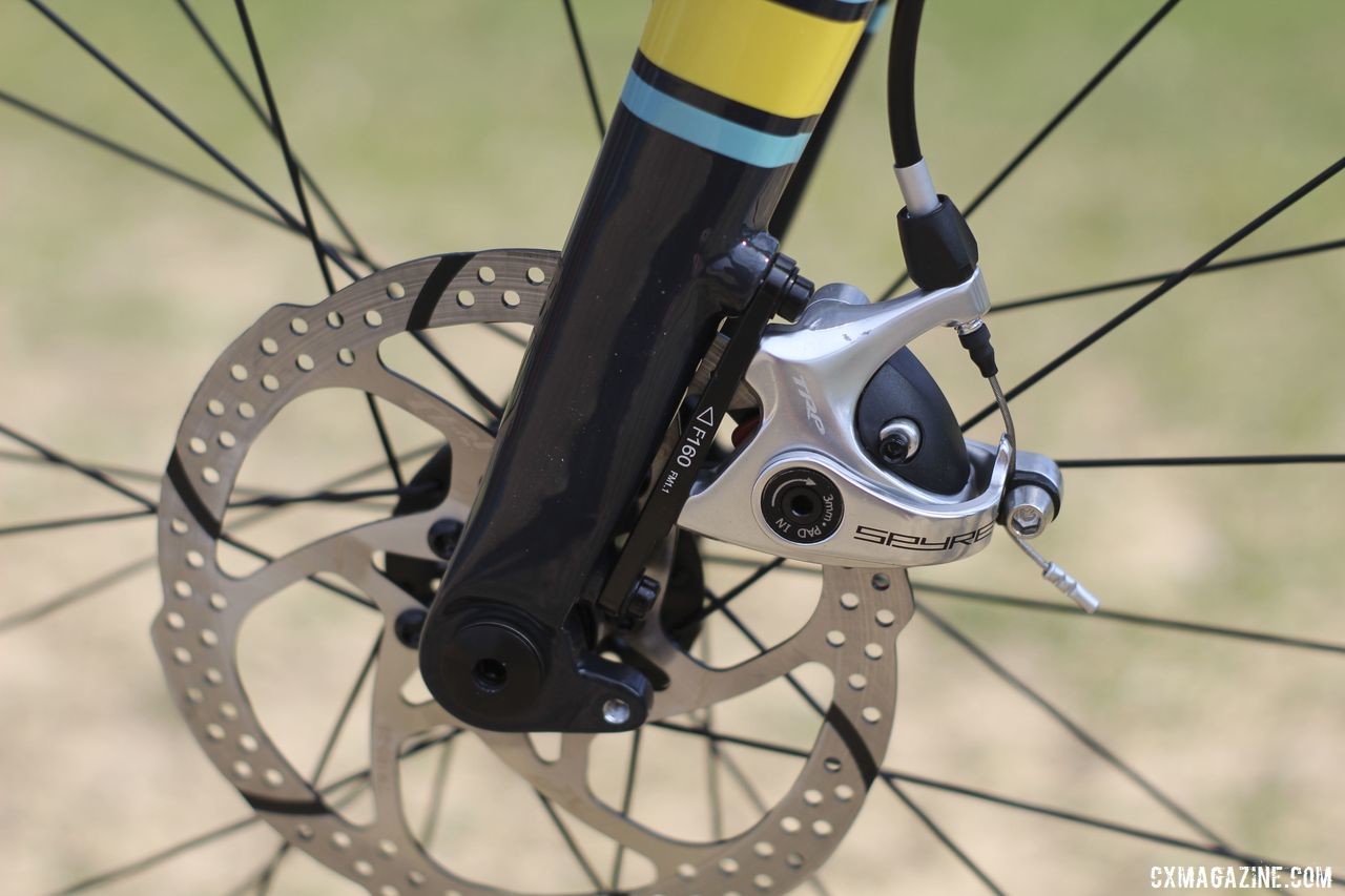 Brakes on the Tamland 1 are TRP Spyre mechanical disc. Raleigh Tamland 1 Steel Gravel Bike. © Z. Schuster / Cyclocross Magazine