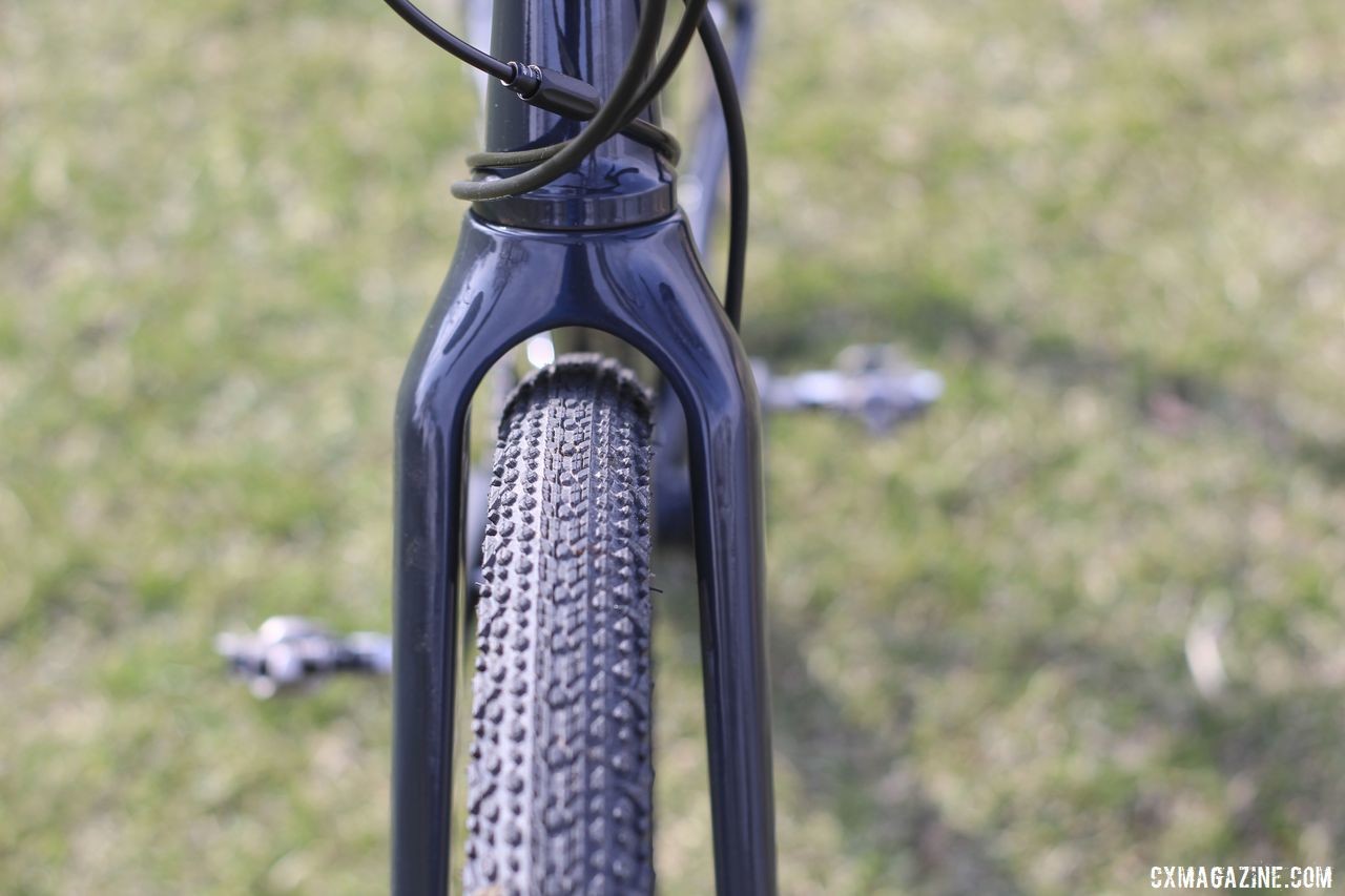 There is plenty of clearance for the 700c x 40mm Donnelly MSO tires. Raleigh Tamland 1 Steel Gravel Bike. © Z. Schuster / Cyclocross Magazine