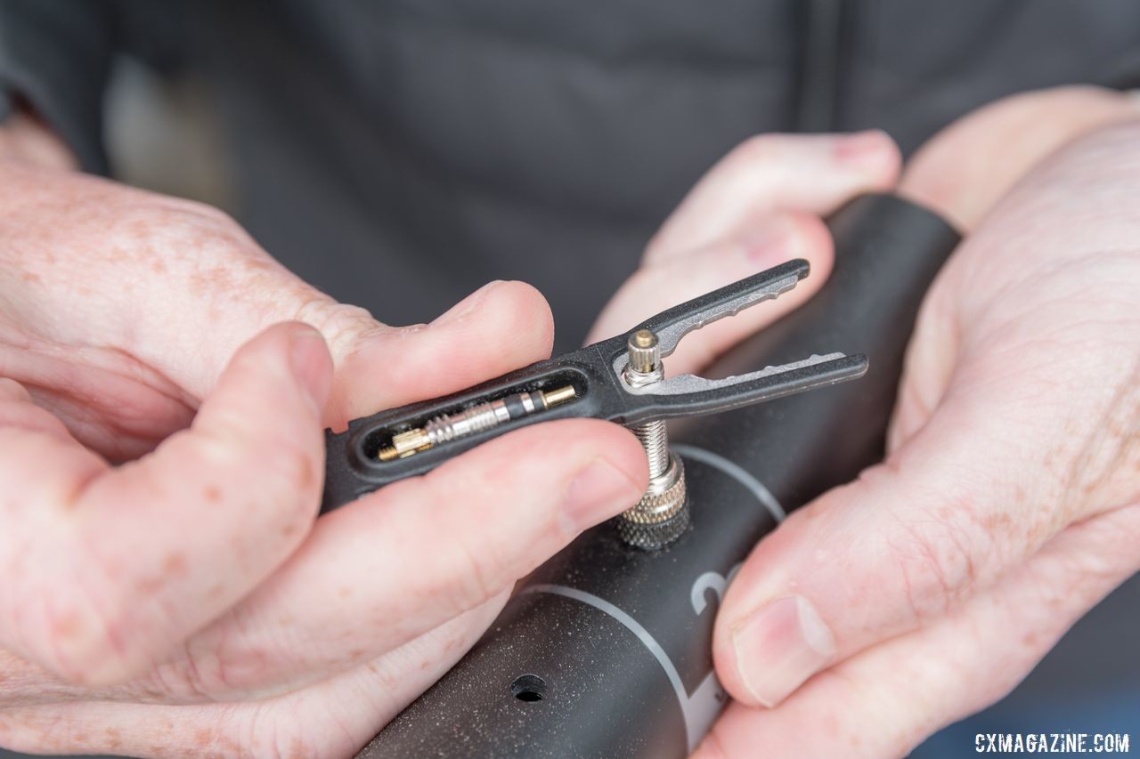 The Nut Cracker allows you to store an extra valve core. Ryder Industries Nut Cracker, 2019 Sea Otter Classic. © C. Lee