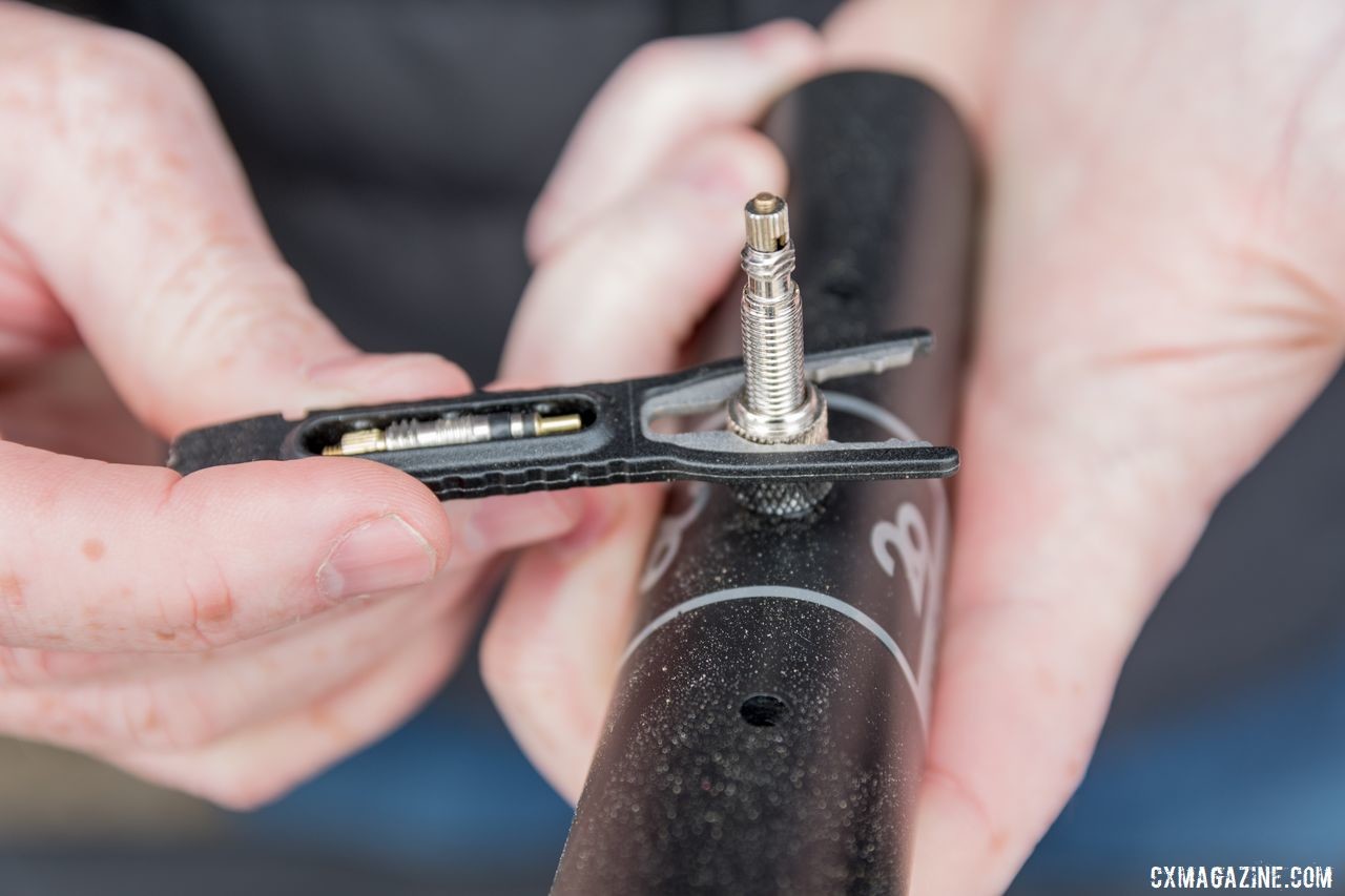 The Nut Cracker helps you remove stubborn valve cores. Ryder Industries Nut Cracker, 2019 Sea Otter Classic. © C. Lee