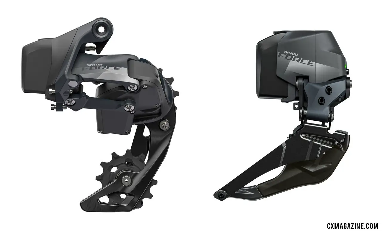 SRAM unveils its new Force eTap AXS component group. The Force derailleurs use heavier, more affordable cage materials.